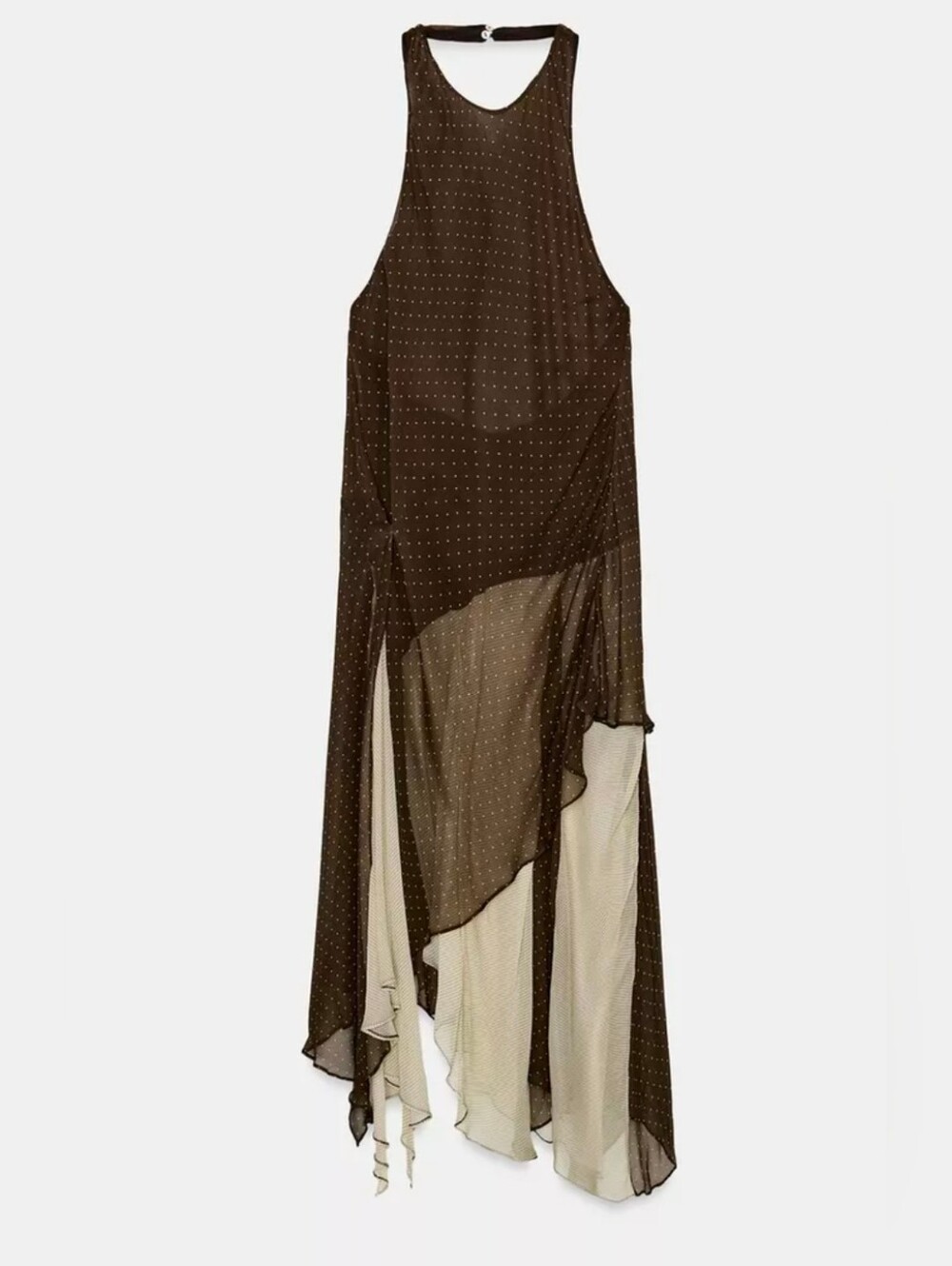NWT Zara Collection Brown Polka Dot Asymmetrical Combination Midi Dress - Picture 7 of 14